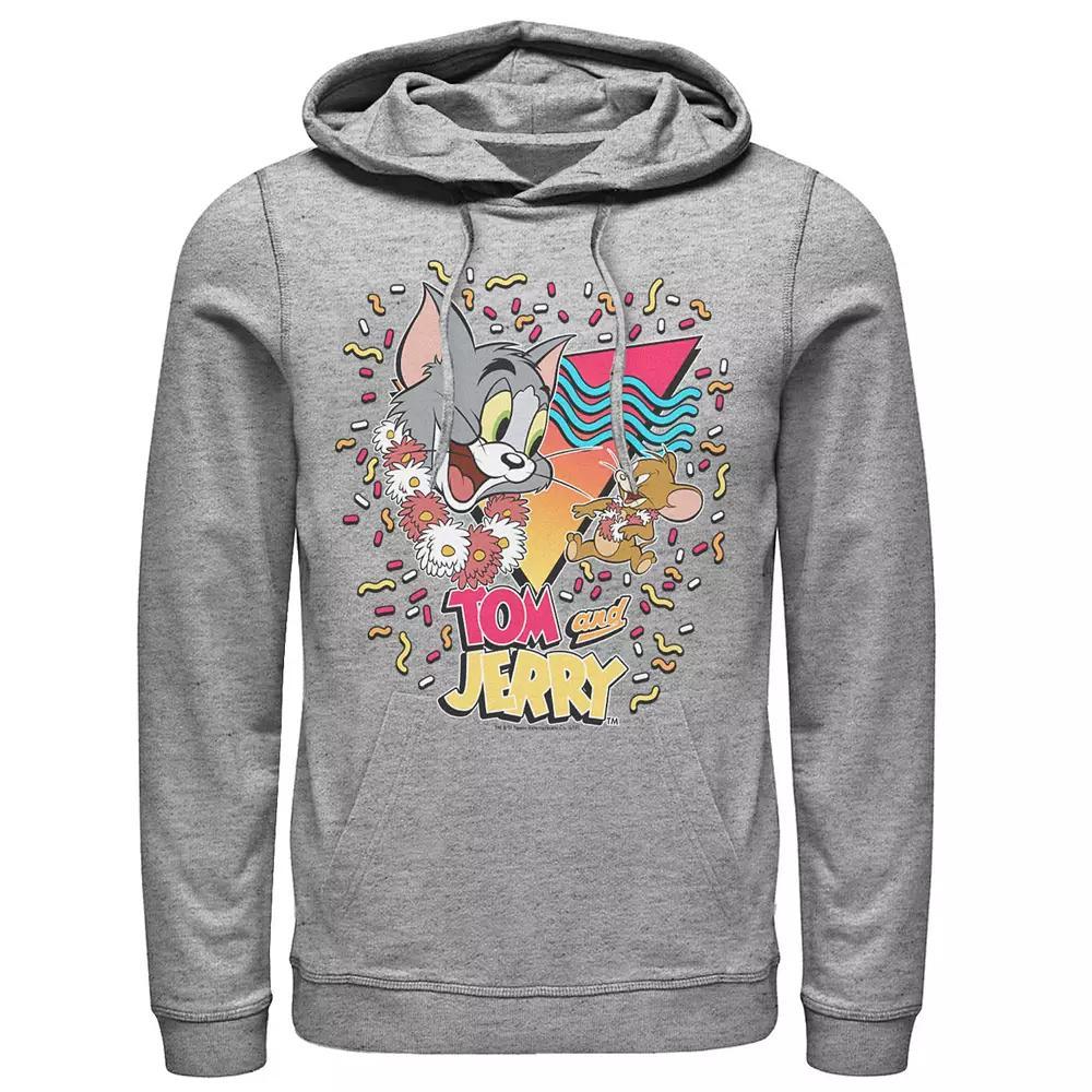 Men's Tom And Jerry 90's Confetti Portrait Logo Hoodie, Size: Small, Athletic Grey Product Image