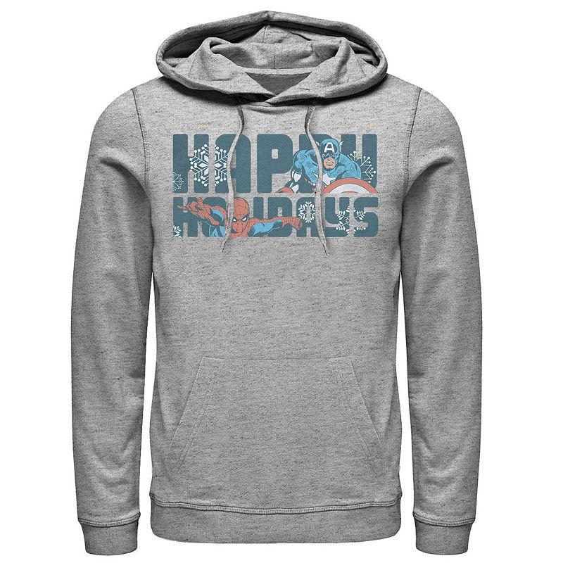 Men's Marvel Happy Holiday Heroes Seasonal Hoodie, Size: XL, Athletic Grey Product Image