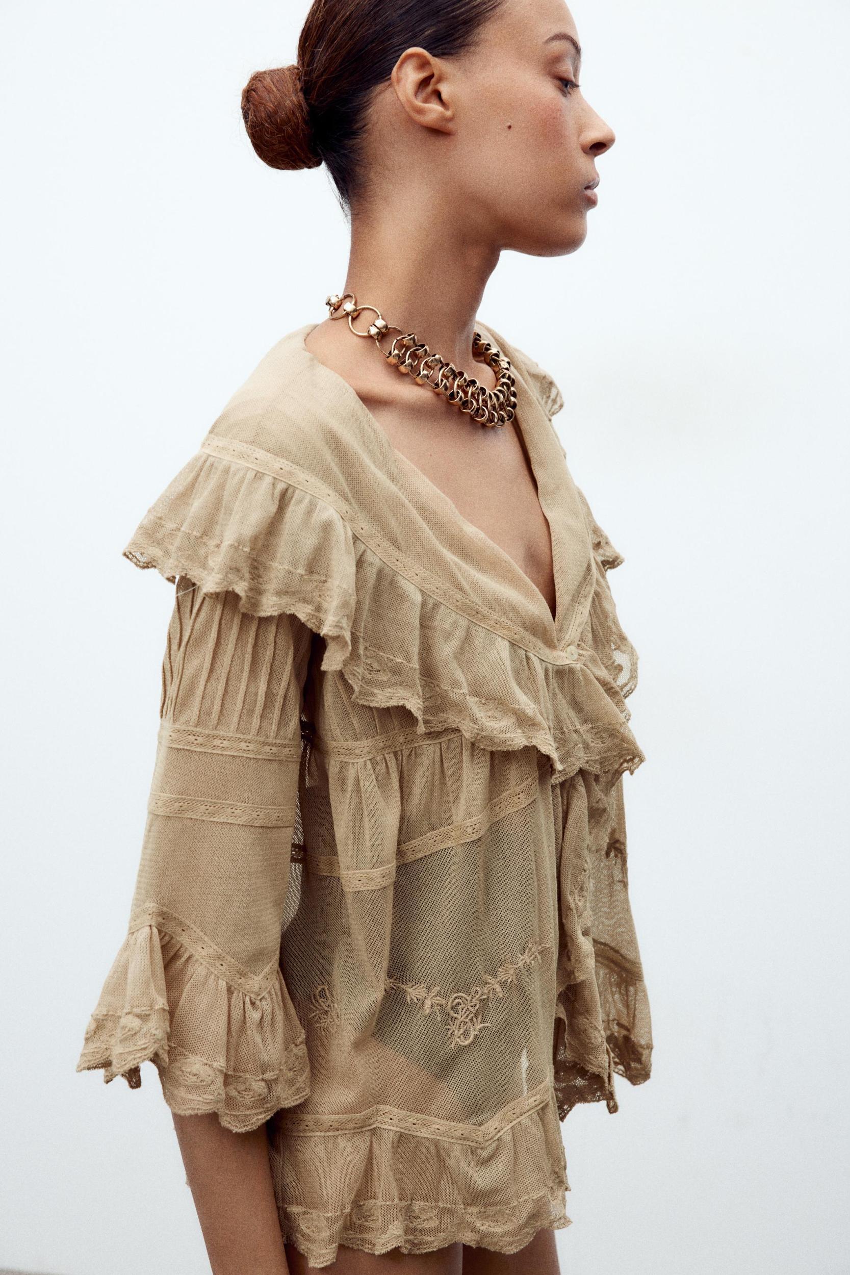 EMBROIDERED TULLE RUFFLE TOP Product Image