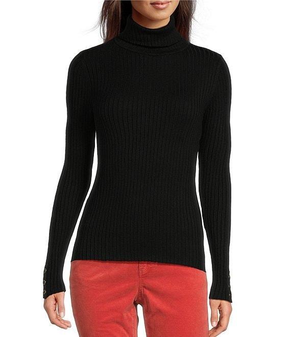 J.McLaughlin Arlette Solid Ribbed Knit Long Sleeve Turtleneck Sweater Product Image