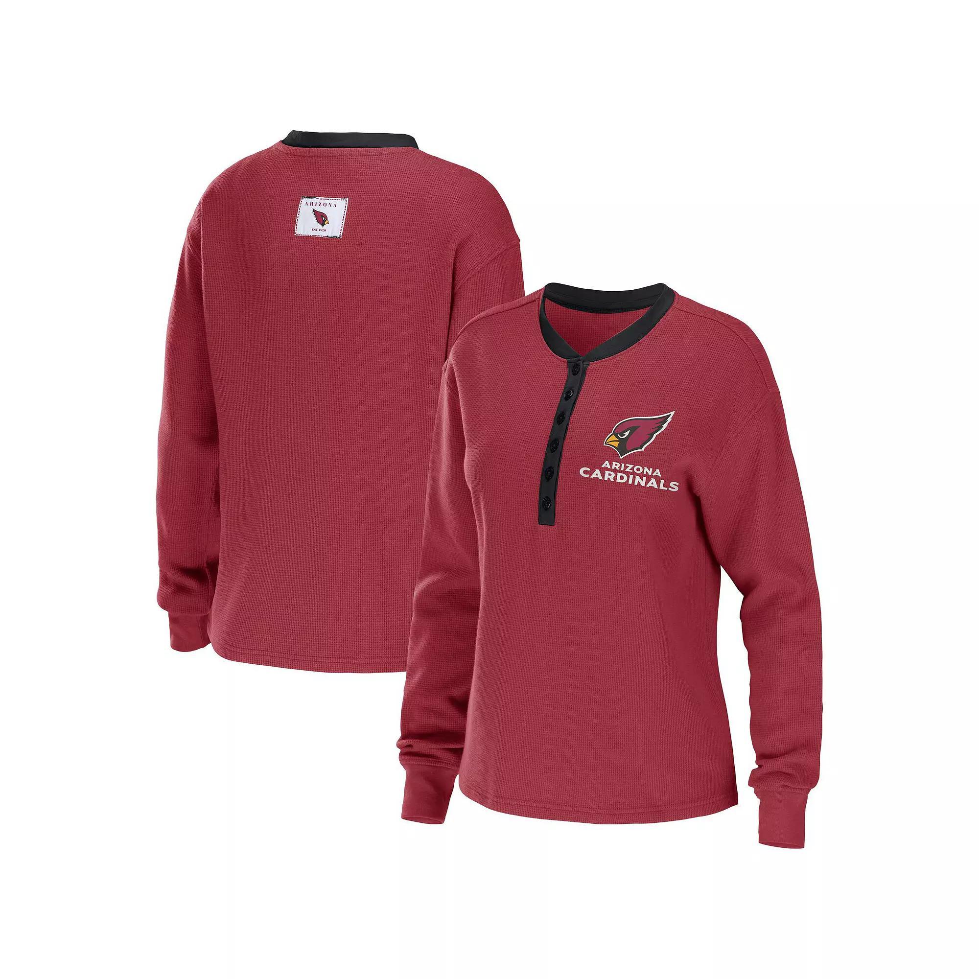 Women's WEAR by Erin Andrews Cardinal Arizona Cardinals Waffle Henley Long Sleeve T-Shirt, Size: 2XL, Red Product Image