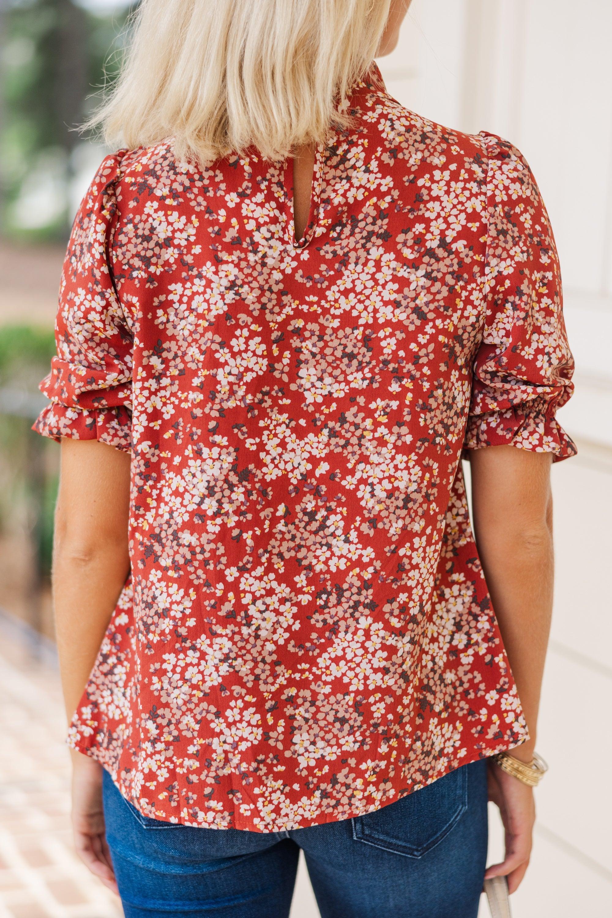 This Is The Time Marsala Red Ditsy Floral Blouse Female Product Image