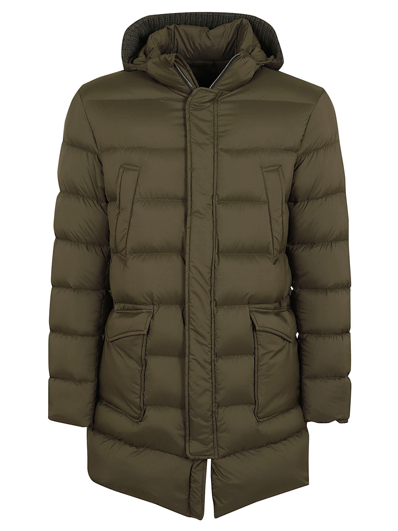 HERNO Padded Hooded Long Quilted Ribbed Jacket In Green Product Image