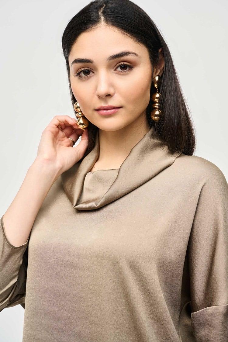 Satin Cowl Collar Top- Java Product Image