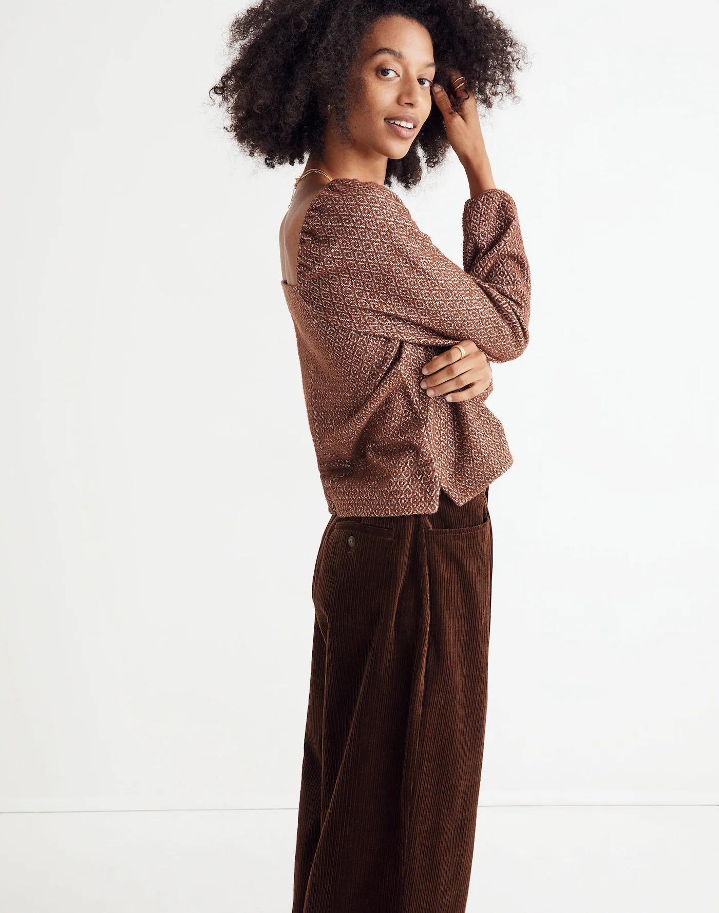 Jacquard Puff-Sleeve Crop Top Product Image