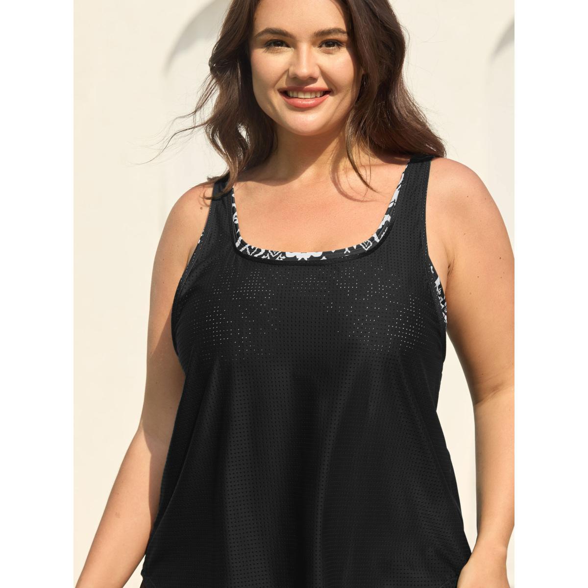 Plus Size Two-Piece Boho Print Swim Top Women's Swimwear DarkGreen Resort Cut-Out High stretch Bodycon U-neck Curve Swim Tops BloomChic 28/5X Product Image