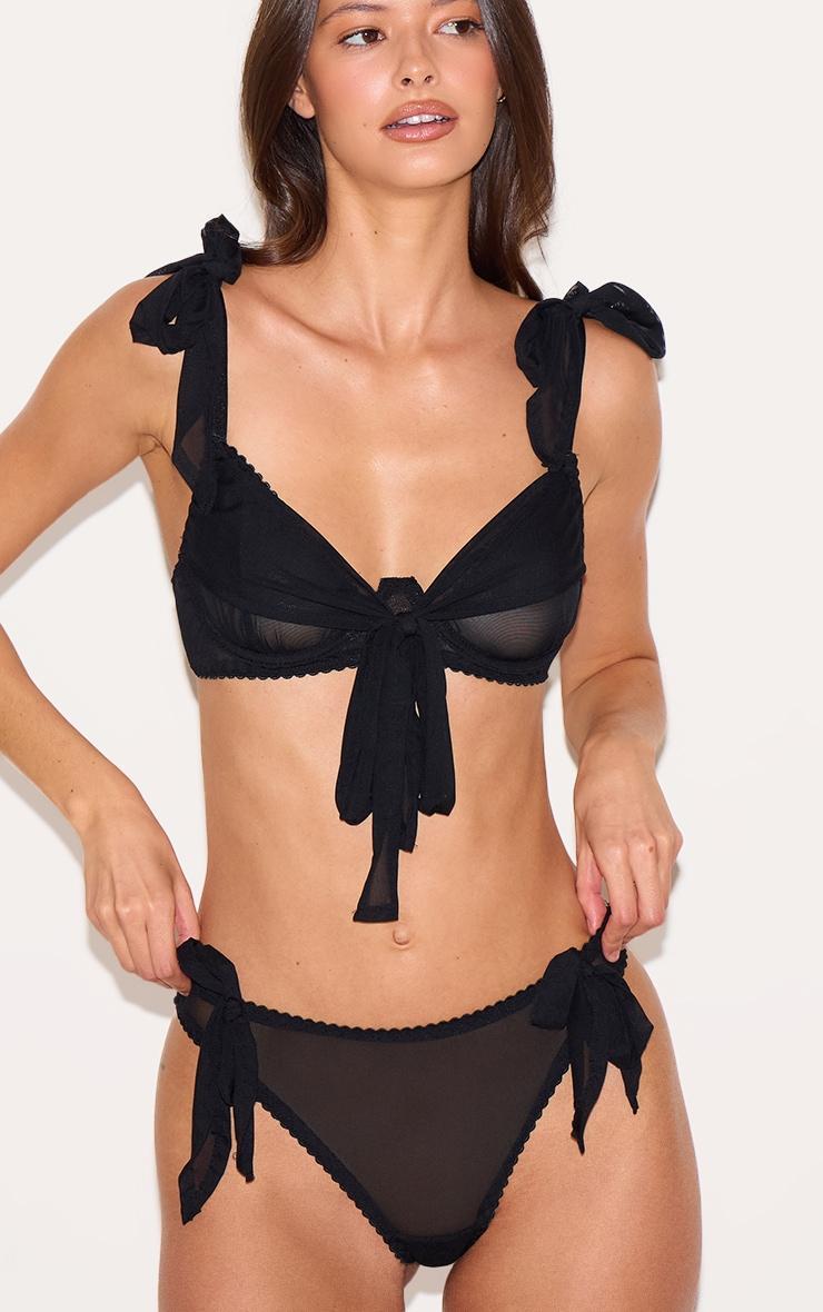 Black Mesh Bow Detail Lingerie Set Product Image