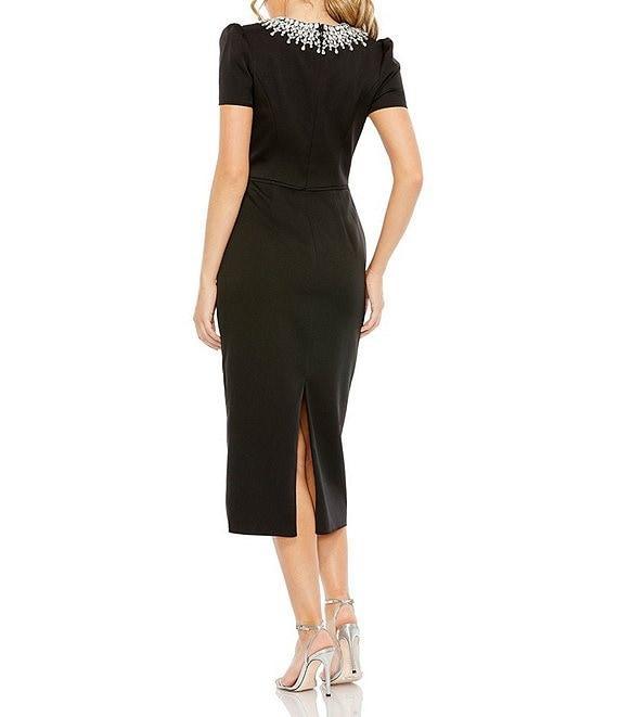 Mac Duggal Rhinestone Crew Neckline Short Sleeve Midi Dress Product Image