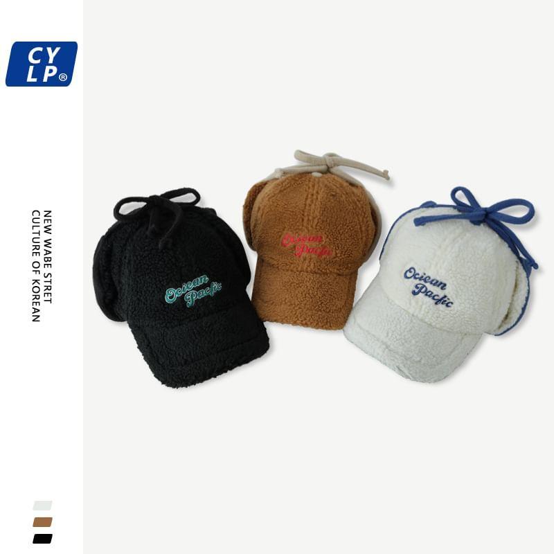 Lettering Embroidered Fleece Earflap Baseball Cap Product Image