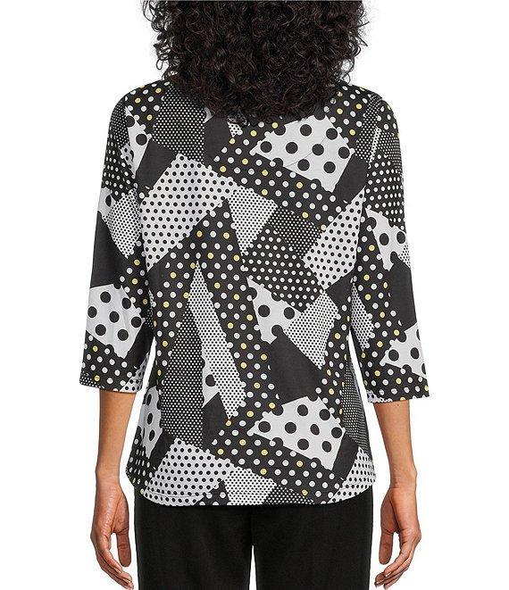 Allison Daley Dot Patches Print 3/4 Sleeve Keyhole Neck Knit Top Product Image