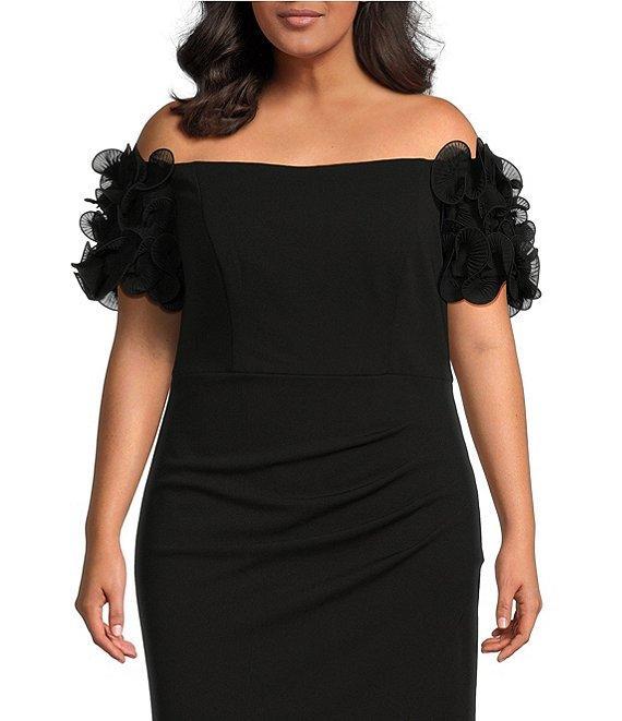 Xscape Plus Size Short Ruffled Sleeve Off-The-Shoulder Scuba Crepe Gown Product Image