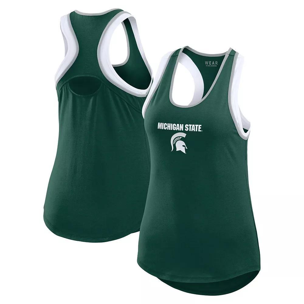 Women's WEAR by Erin Andrews Green Michigan State Spartans Open Hole Razorback Tank Top,  Product Image