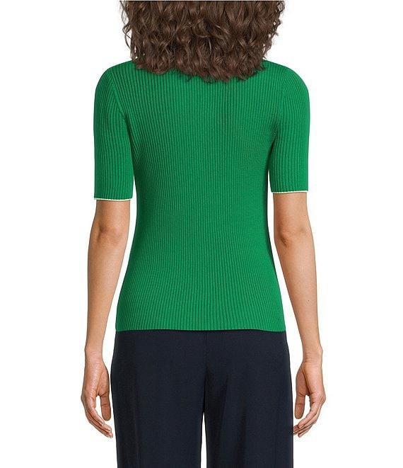 French Connection Mozza Round Neck Short Sleeve Ribbed Sweater Top Product Image