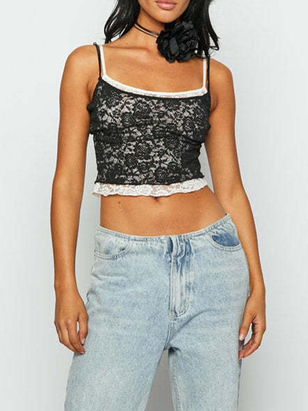 Fake Two Piece Lace Cami Top Product Image
