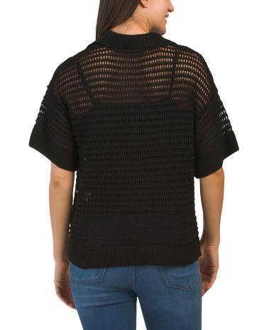 Collared Open Knit Sweater for Women | Cotton/Acrylic/Tencel Product Image