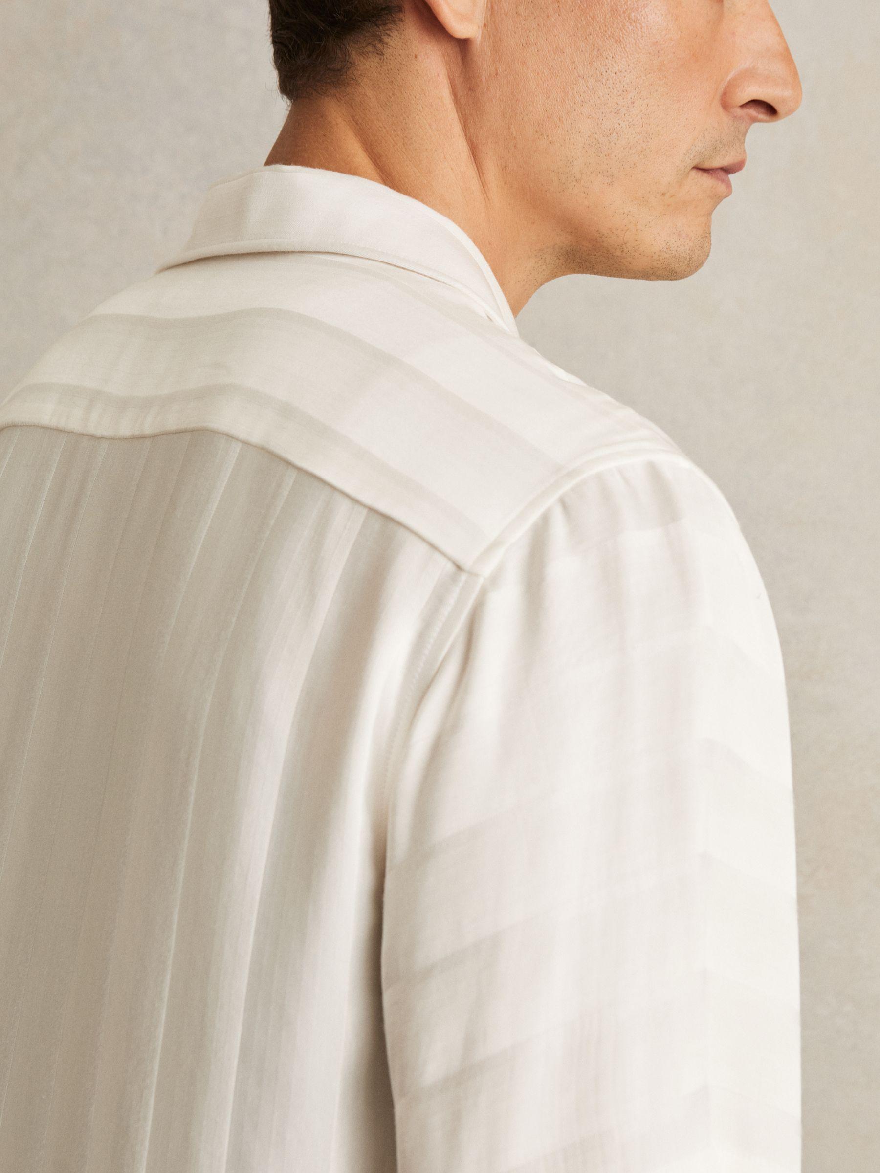 Jacquard Stripe Cuban Collar Shirt in White Product Image