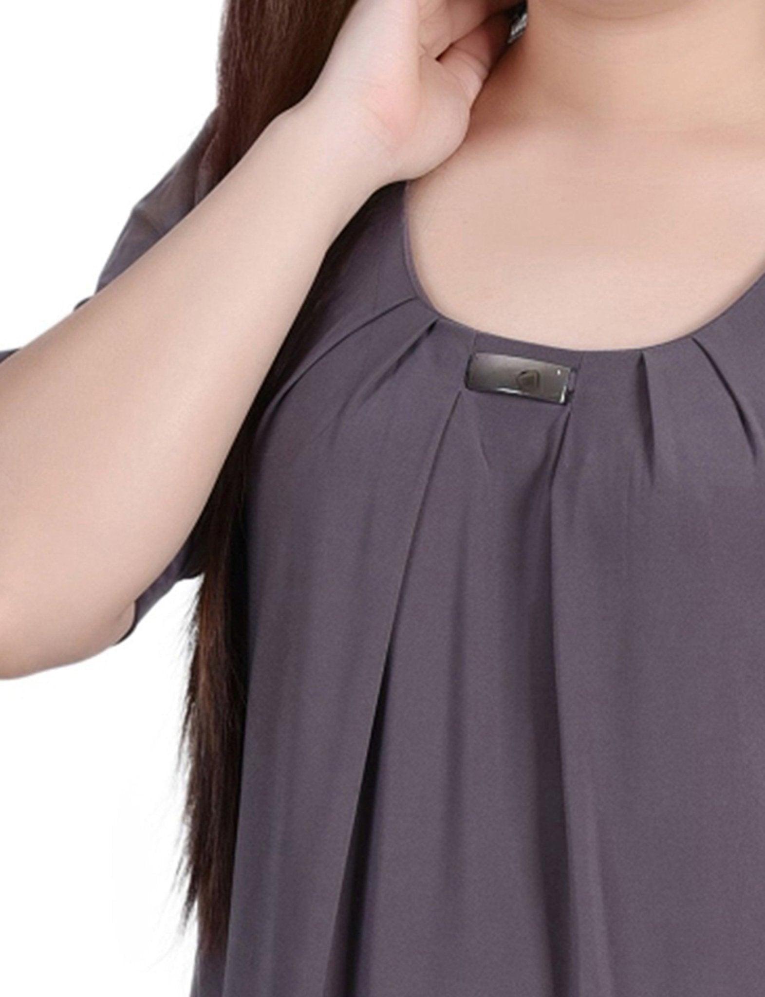 Charcoal Short Sleeve Balloon Sleeve Top With Hardware Product Image