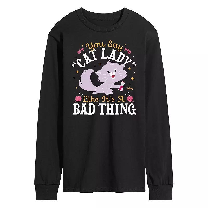 Disney Men's Cat Lady Like Its a Bad Thing Long Sleeve Graphic Tee, Size: Medium, Blue Product Image