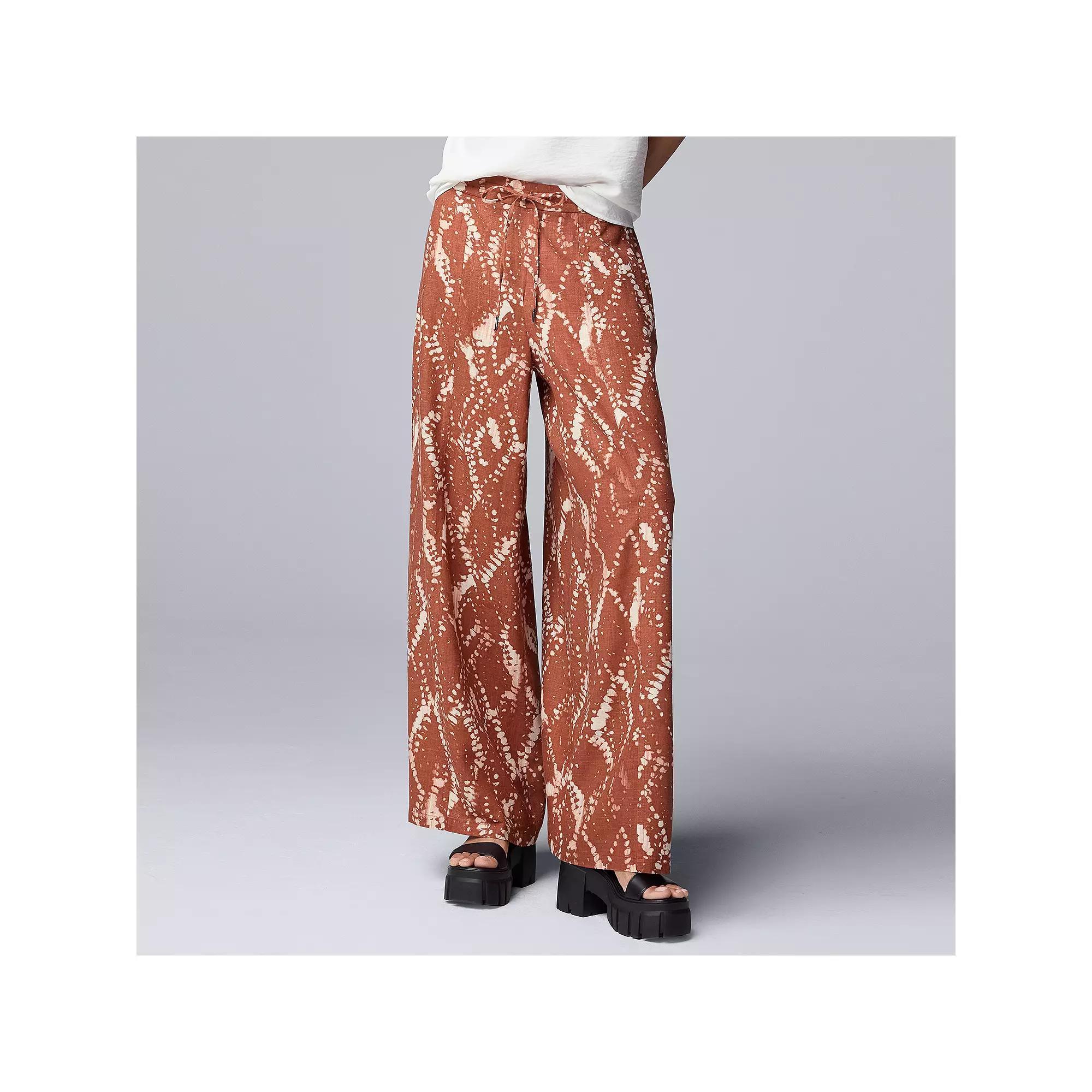 Women's Simply Vera Vera Wang Linen Blend Wide Leg Pants, Size: XXL, Brown Diamond Dye Product Image