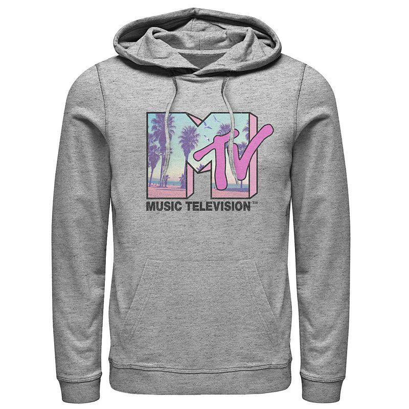 Mens MTV Beach And Palm Tree Logo Hoodie Athletic Grey Product Image