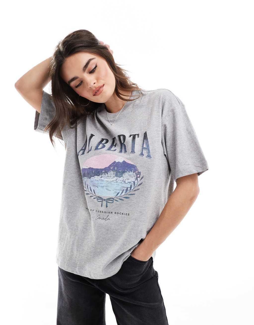 Cotton On boxy tee with Alberta graphic in gray Product Image