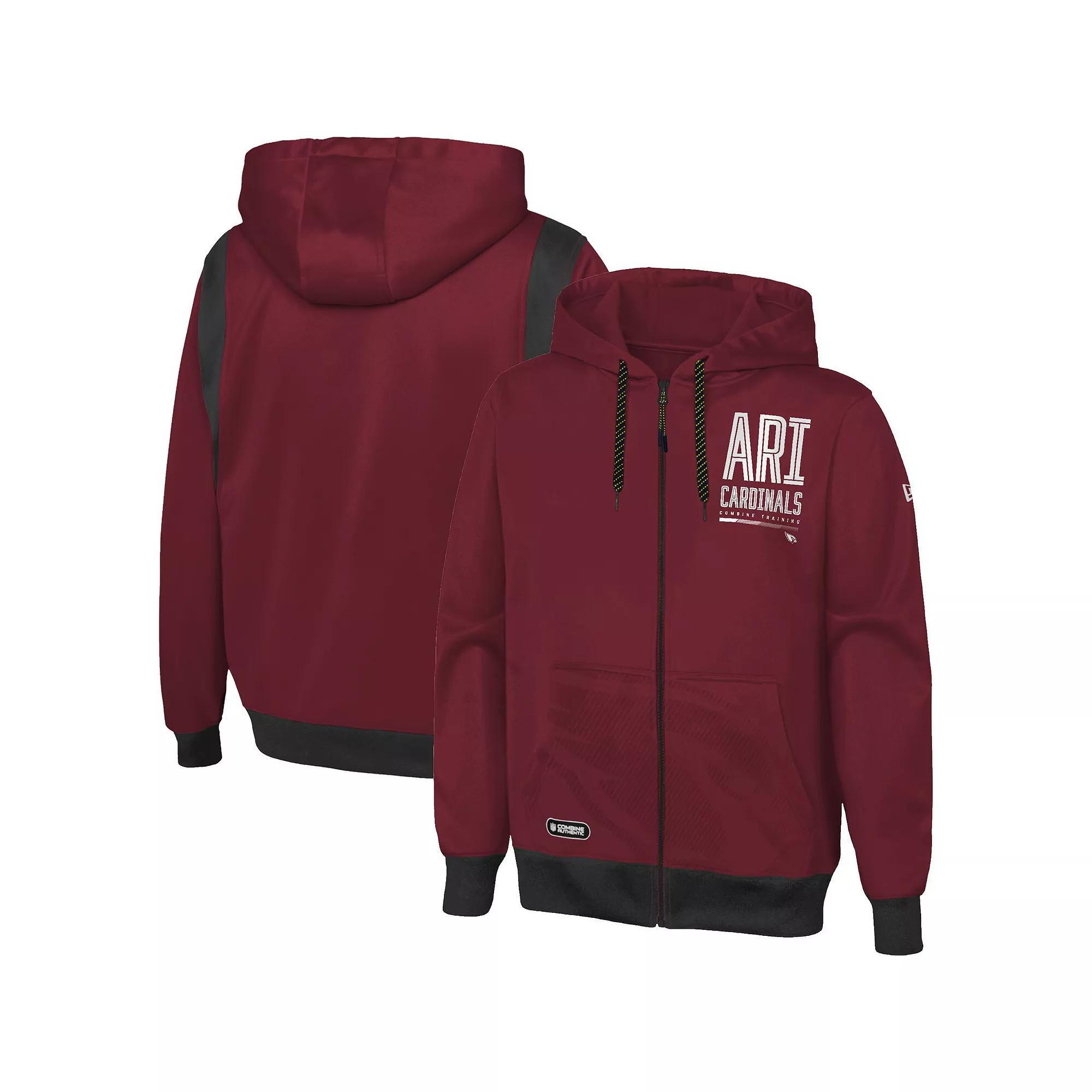 Men's New Era Cardinal Arizona Cardinals Combine Authentic Drop Back Full-Zip Hoodie,  Product Image