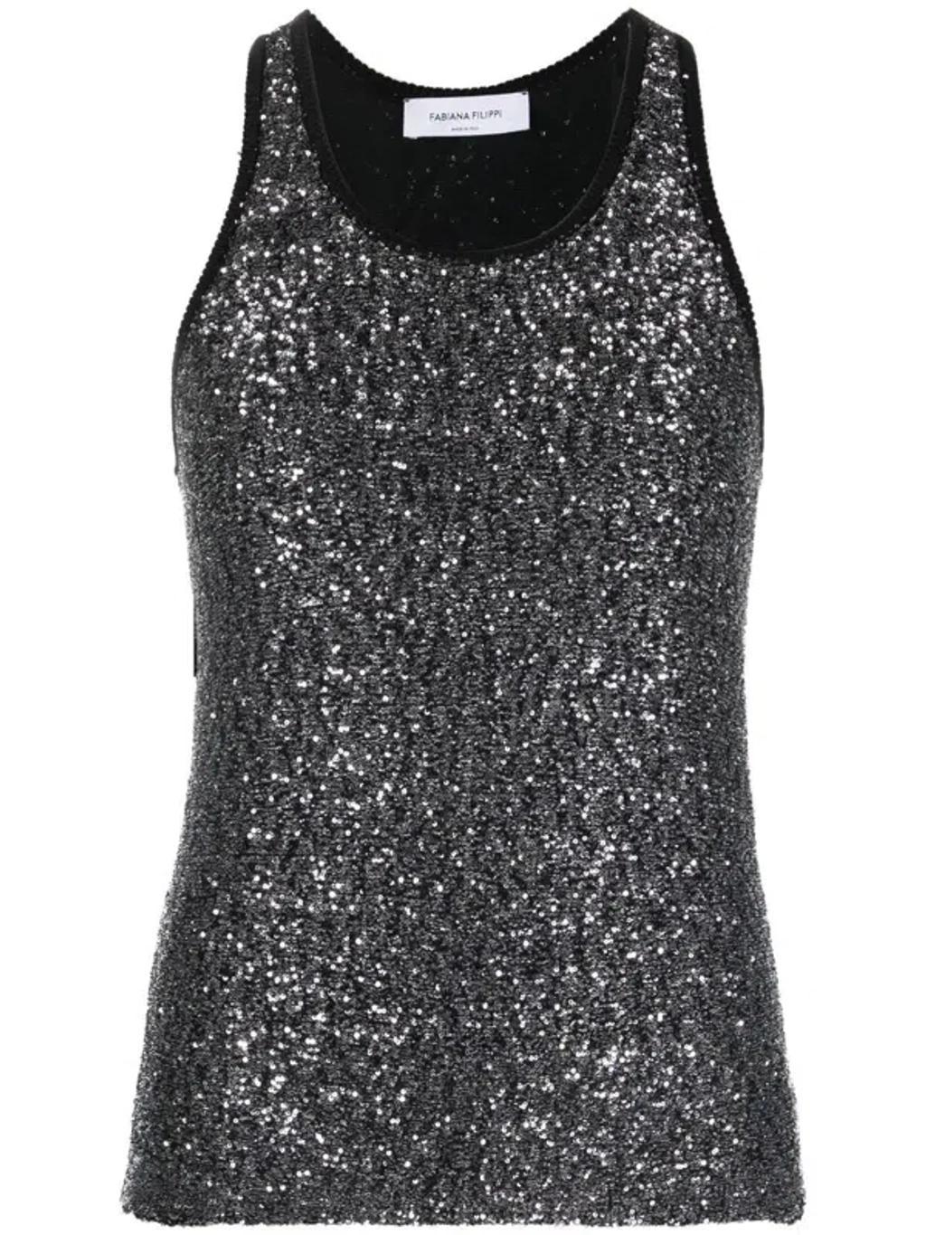 FABIANA FILIPPI Sequin-embellished Knitted Tank Top In Powder Product Image