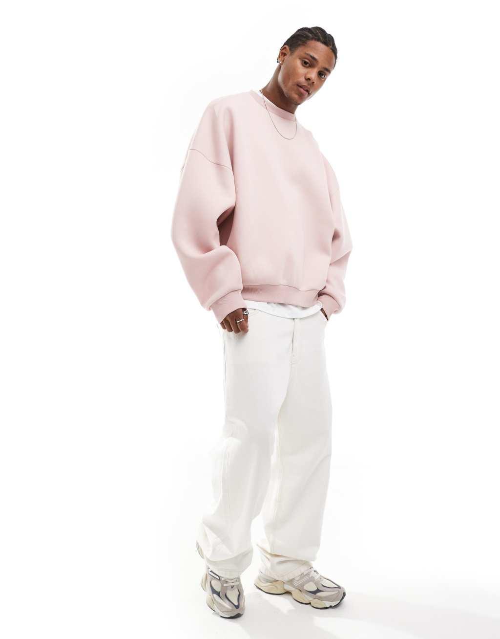 ASOS DESIGN heavyweight extreme oversized scuba sweatshirt in light pink  Product Image