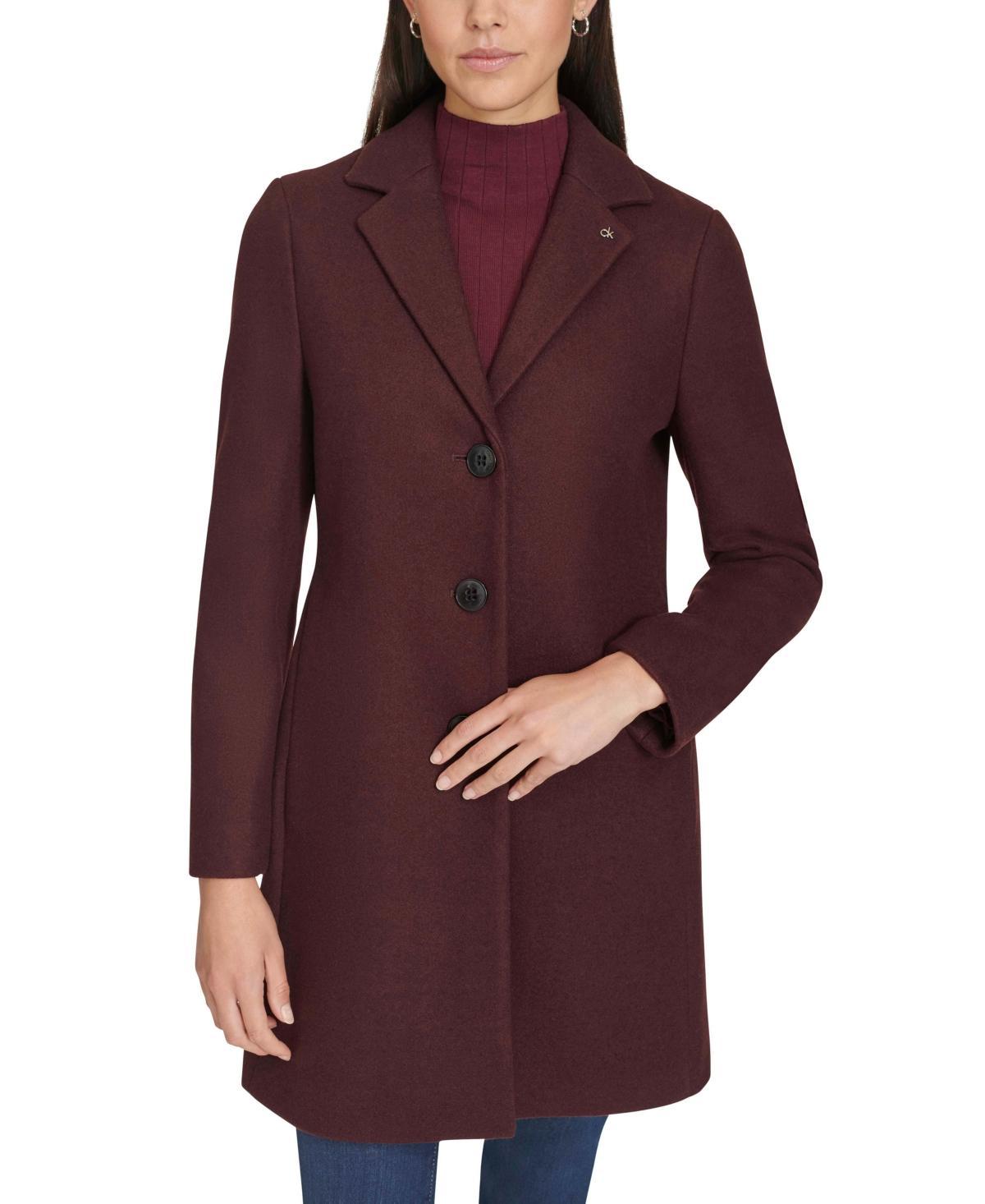 Calvin Klein Womens Single-Breasted Notched-Collar Coat Product Image