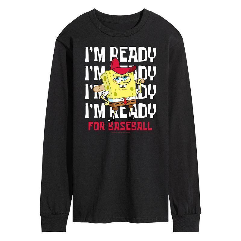 Men's Nickelodeon SpongeBob SquarePants Ready For Baseball Long Sleeve Graphic Tee, Size: XL, Black Product Image