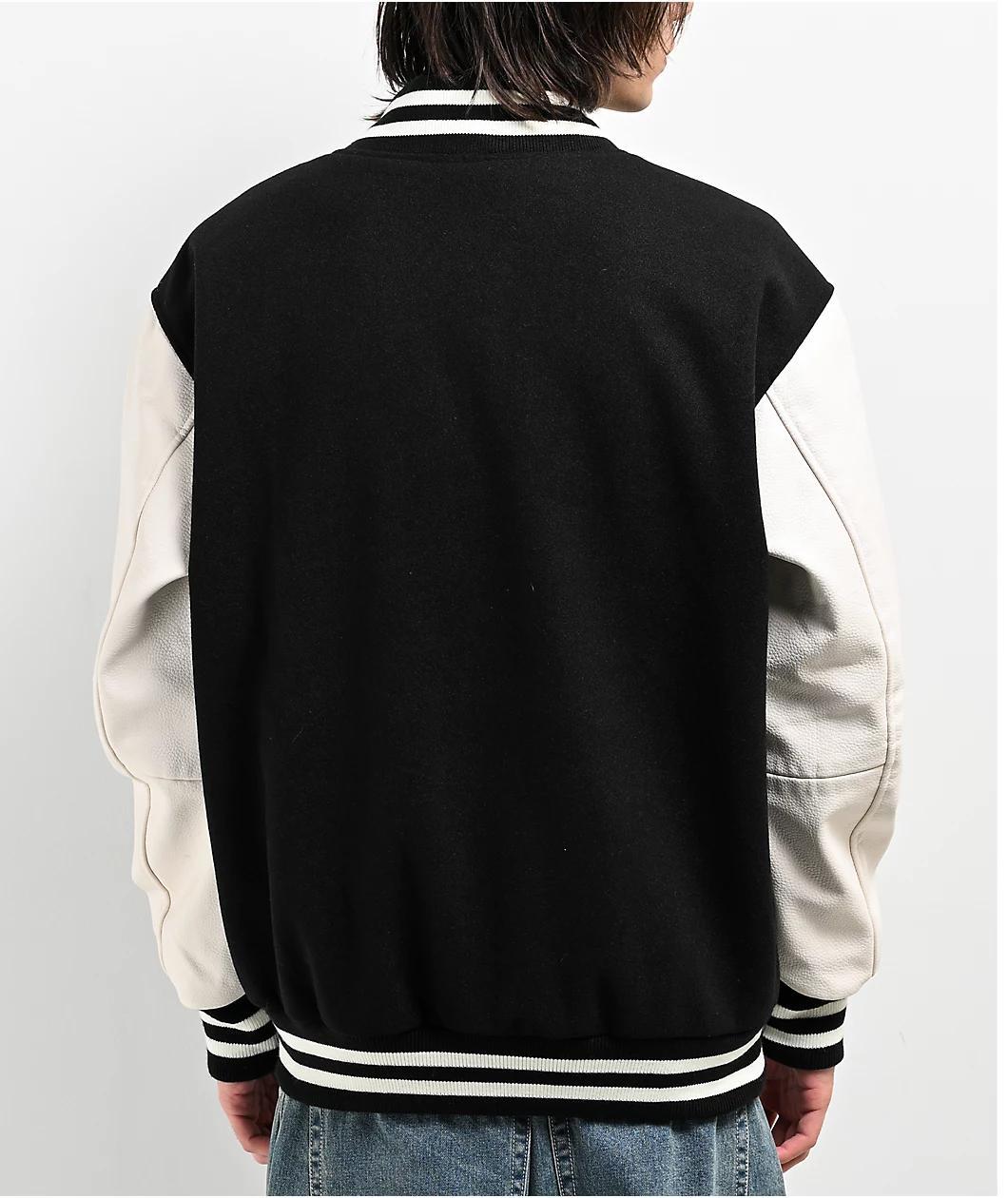 Shaka Wear Logo Black & White Letterman Jacket Product Image