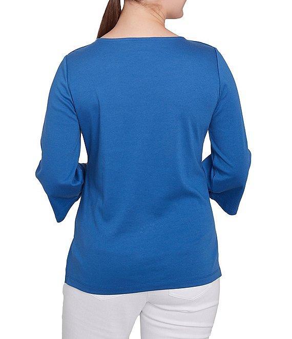 Ruby Rd. Embroidered Knit Square Neck 3/4 Sleeve Top Product Image
