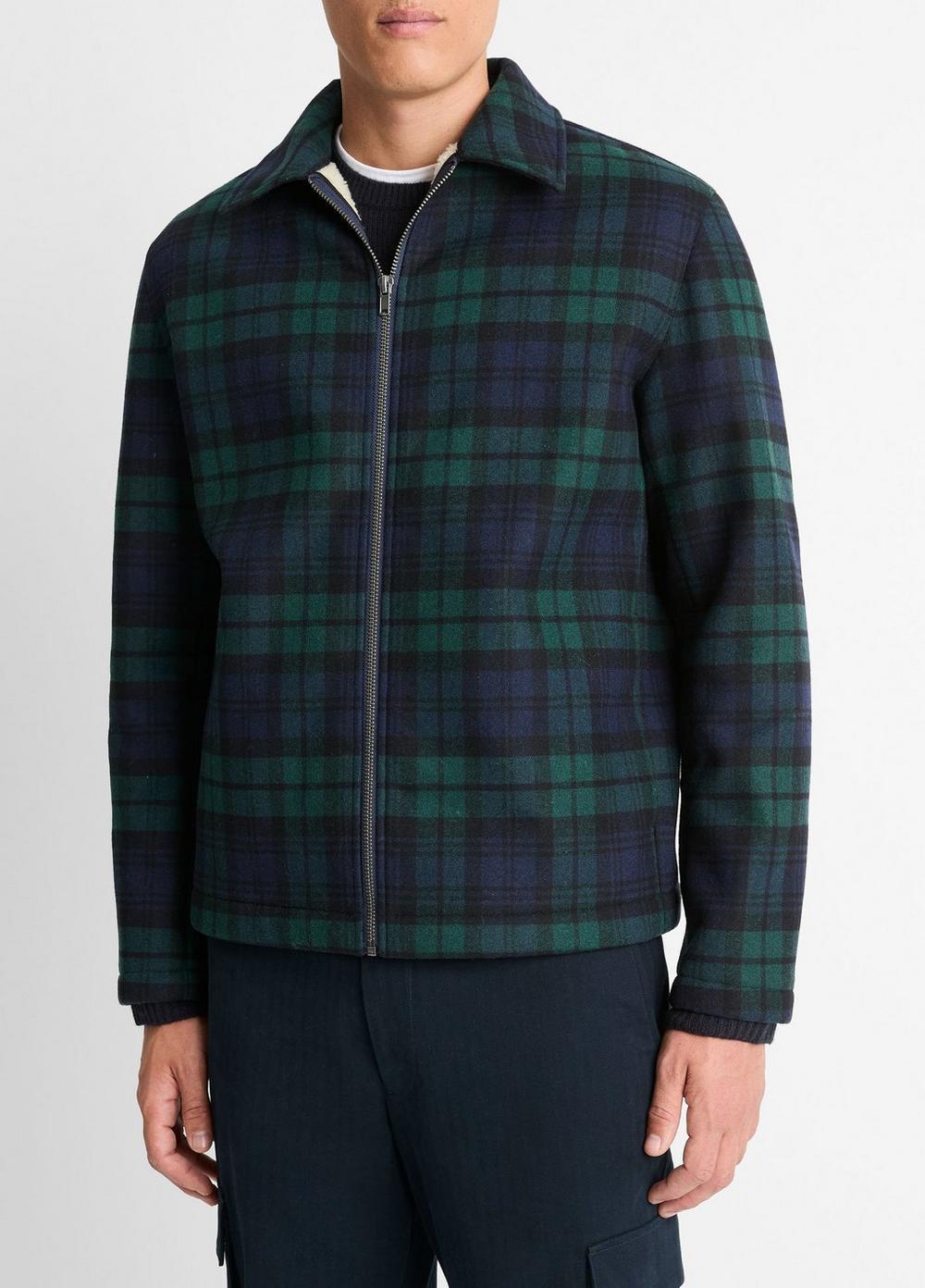Sherpa-Lined Plaid Wool-Blend Jacket Product Image