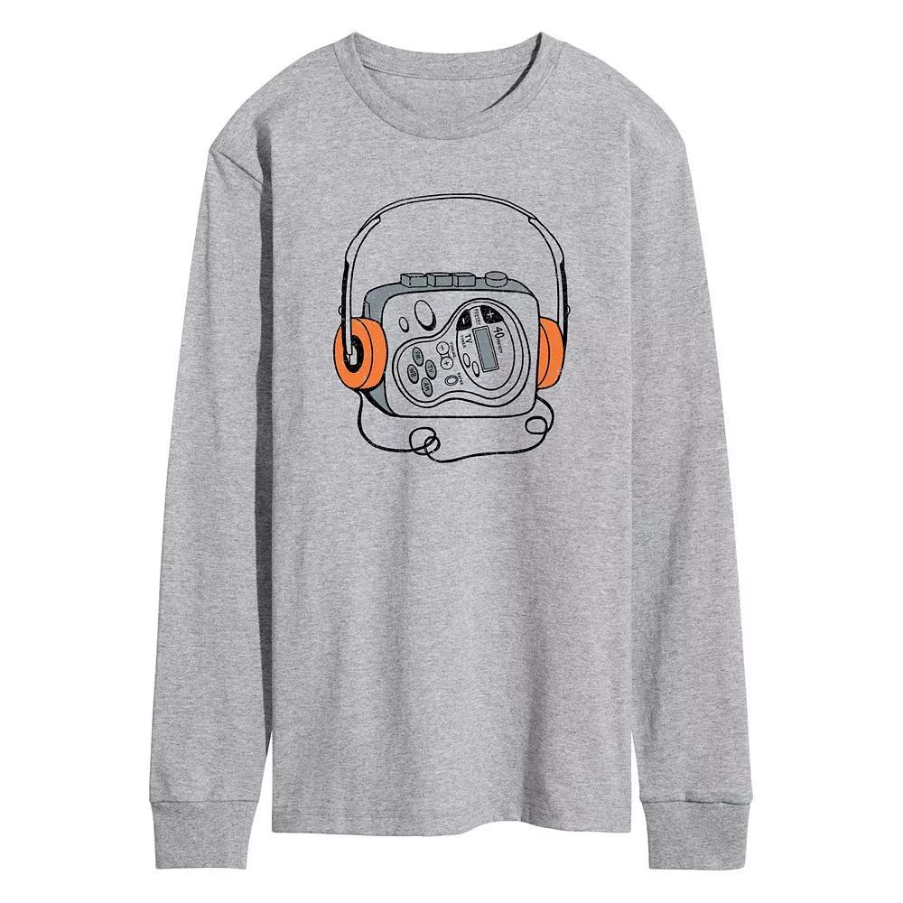 Men's Retro Cassette Player Long Sleeve Graphic Tee, Size: XL, Grey Gray Product Image