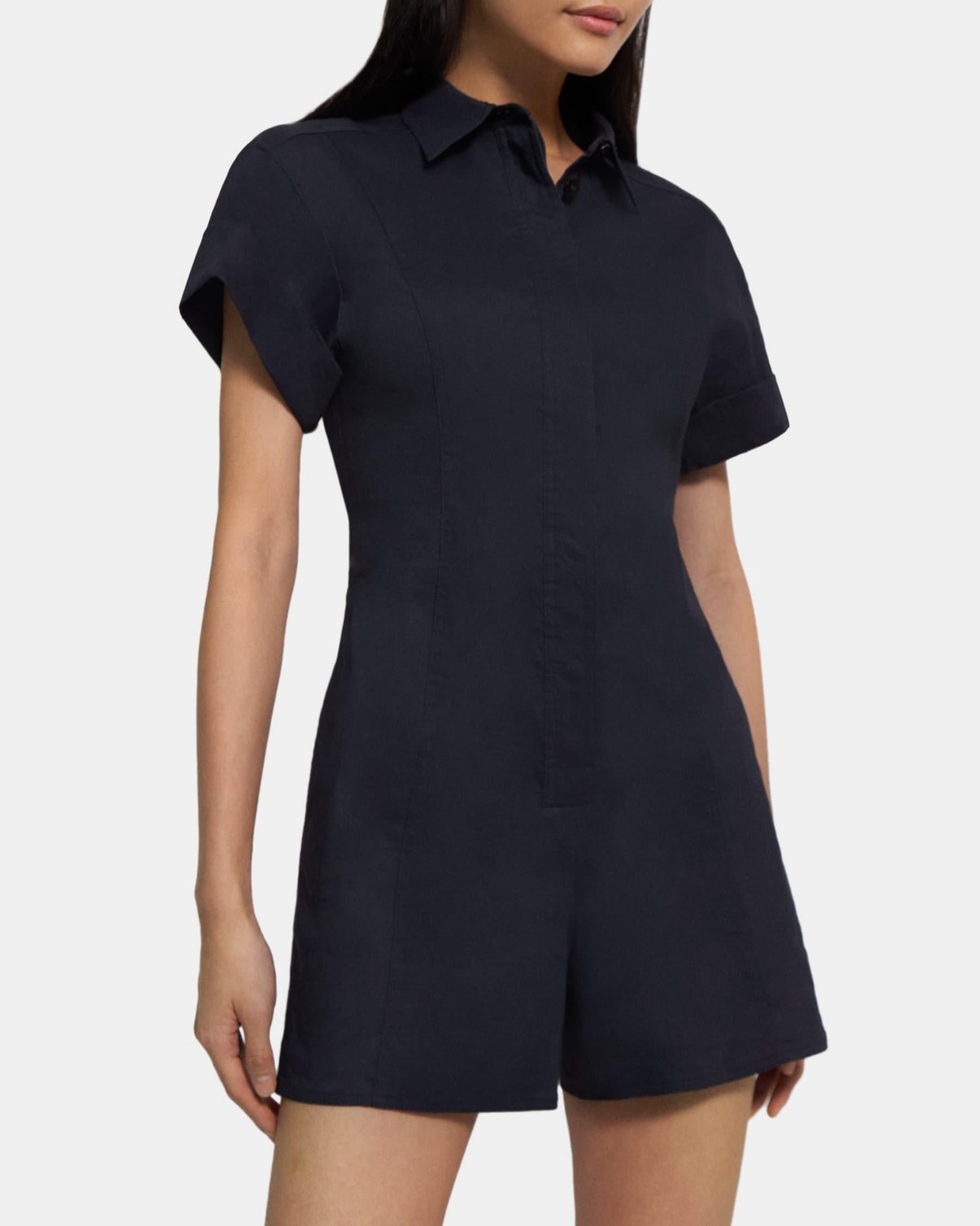 Shirt Romper in Stretch Linen Product Image