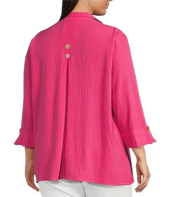 Ali Miles Plus Size Woven Wire Collar 3/4 Sleeve Button-Front Tunic Product Image