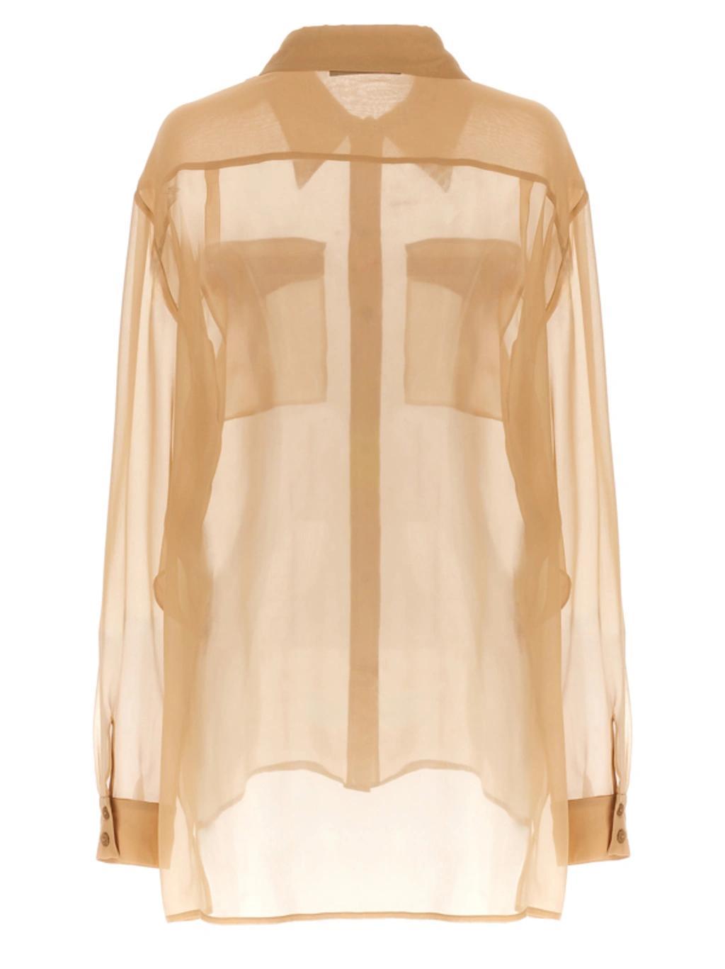 ALBERTA FERRETTI Beige Shirt With Pointed Collar And Patch Pockets In Silk Chiffon Woman Product Image