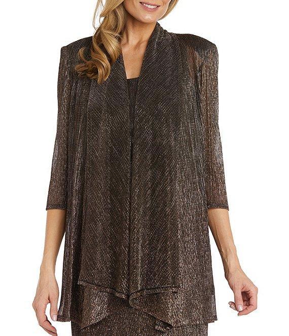 R & M Richards Scoop Neck 3/4 Sleeve Drape Front Metallic 2-Piece Jacket Dress Product Image