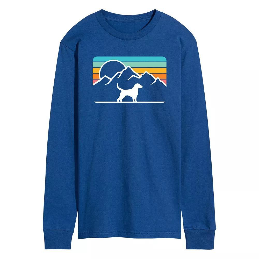 Men's Dog With Retro Mountain Long Sleeve Graphic Tee, Size: Small, Blue Product Image