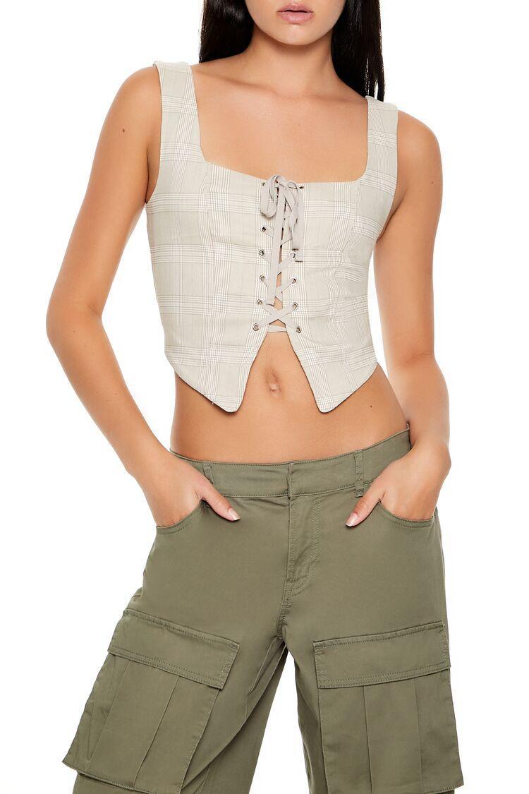 Plaid Lace-Up Corset Crop Top | Forever 21 Product Image