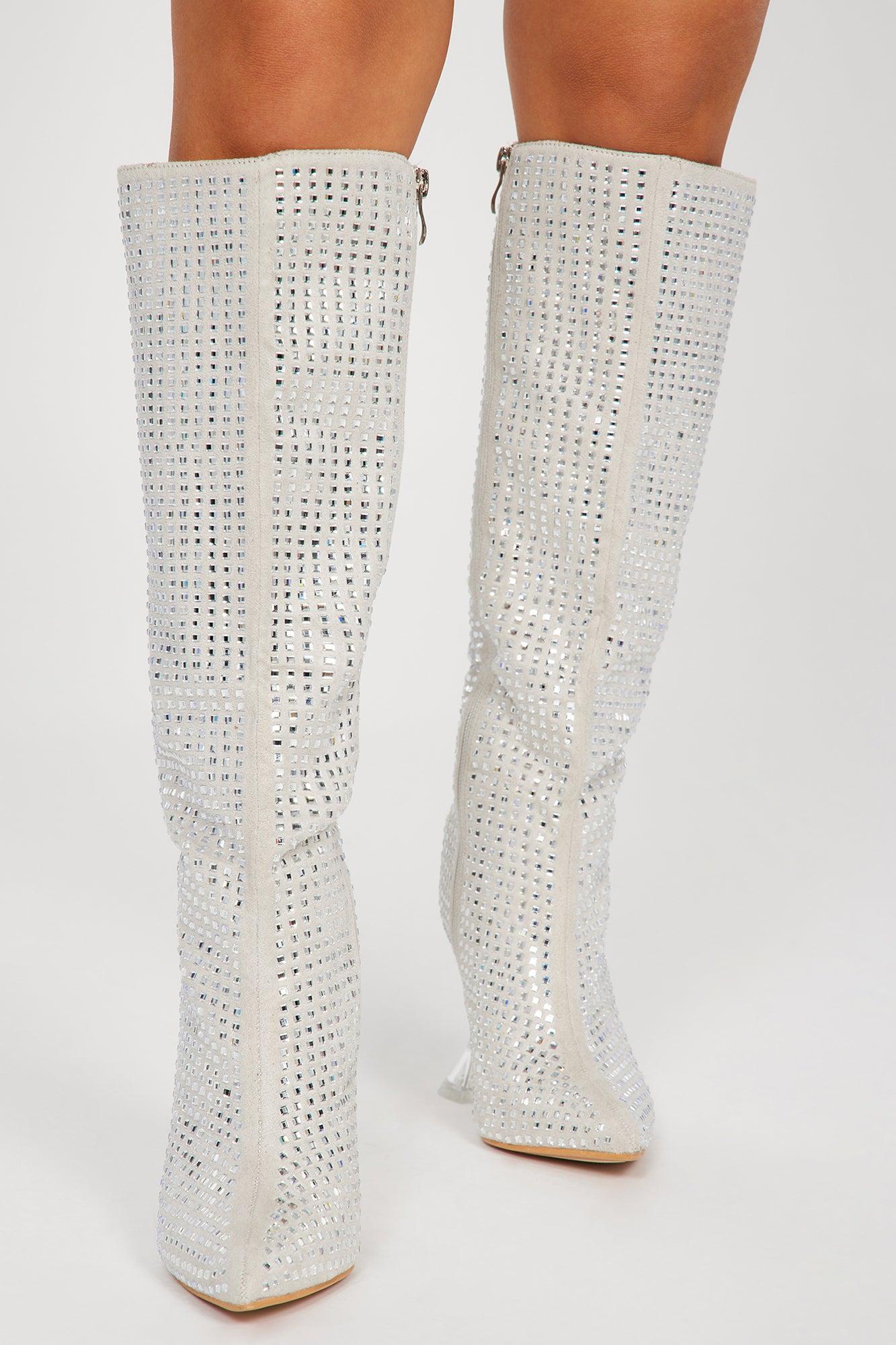 More Of Me Knee High Heeled Boots - Silver Product Image