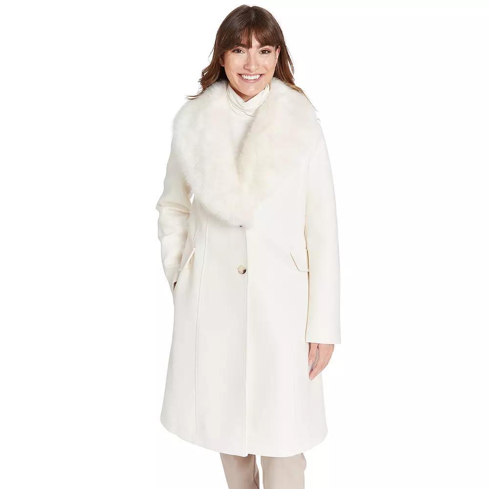 Women's Nine West Faux Fur Collar Button Front Coat,  Product Image