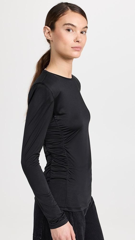 Tibi Micro Jersey Shoulderpad Fitted Crewneck Top | Shopbop Product Image