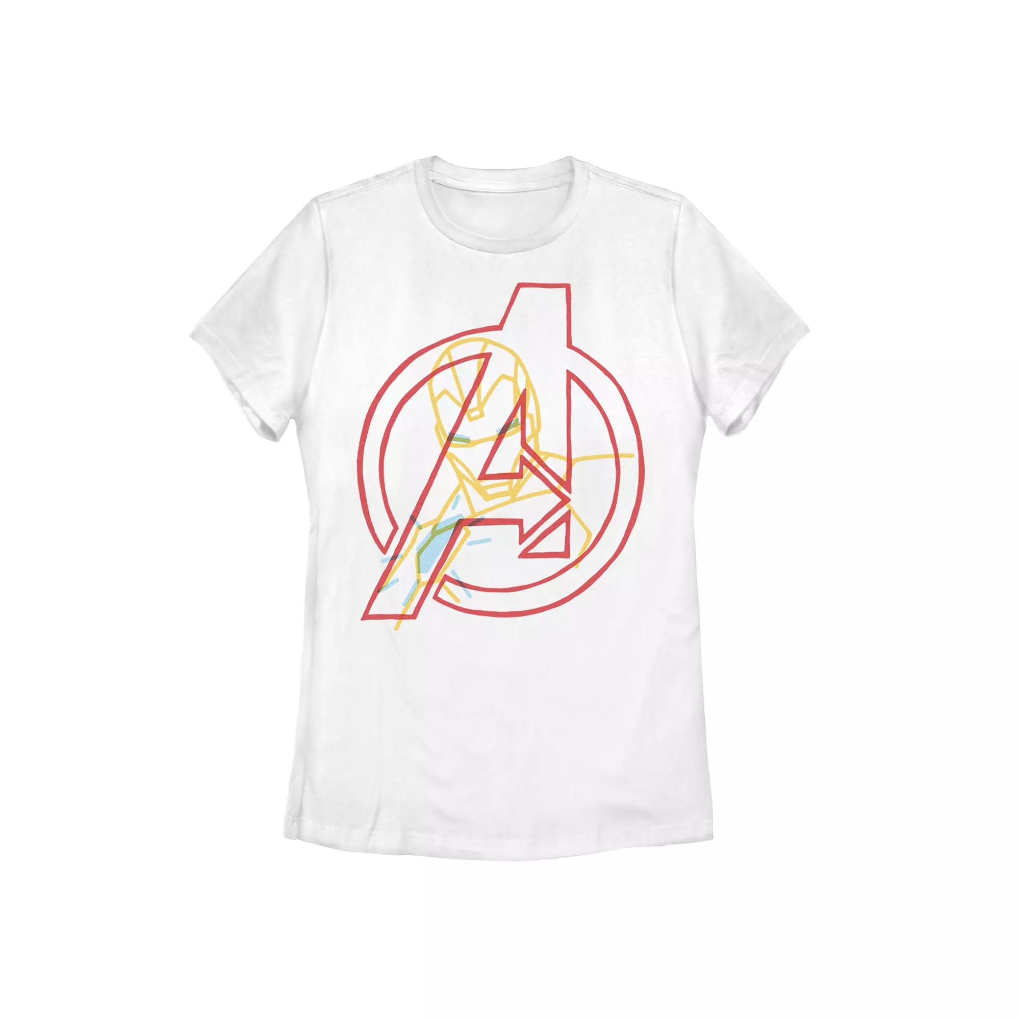 Juniors' Marvel Avengers Iron Man Neon Logo Graphic Tee, Girl's, Size: Large, White Product Image