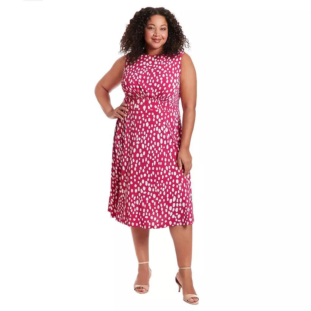 Plus Size London Times Floral Print Elbow Sleeve Inset Waist Midi Dress, Women's, Size: 22 W, Pink Product Image