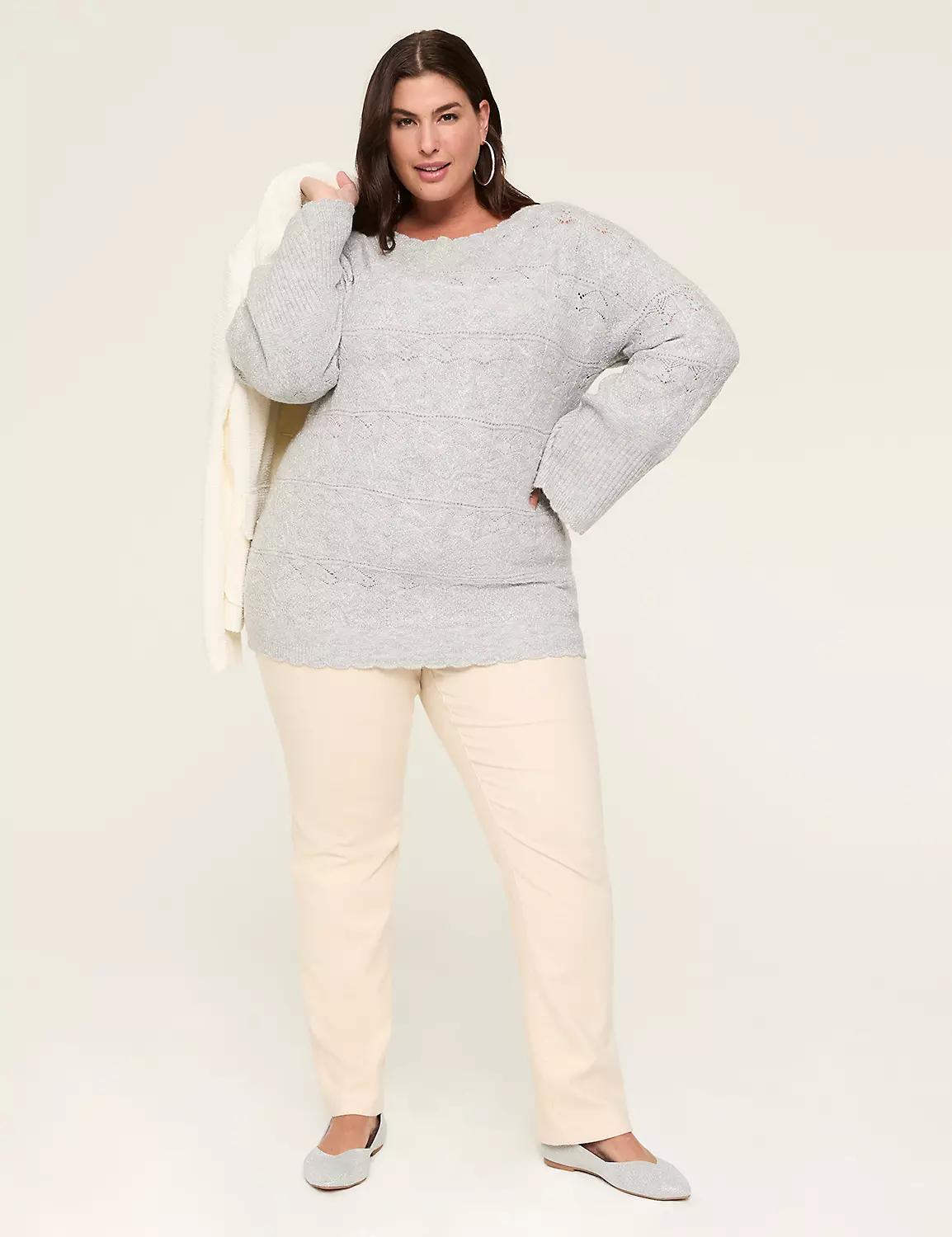 Lurex Pointelle Stitch Boatneck Sweater Product Image