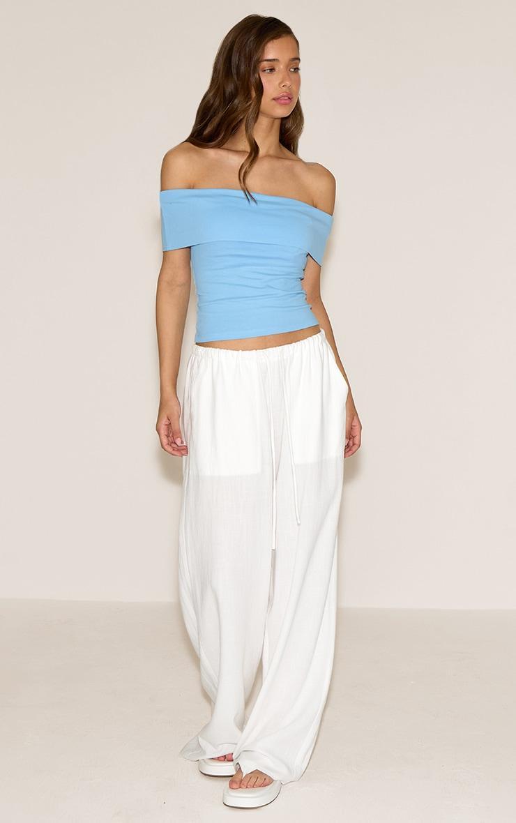 Sky Blue Soft Cotton Bardot Sleeve Top Product Image