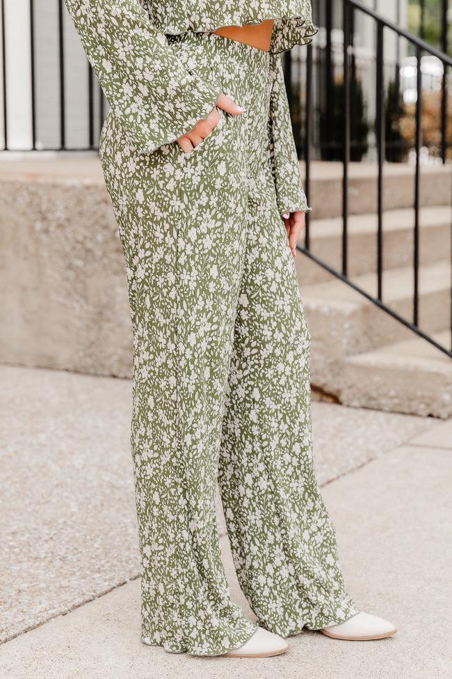 Moments We Live For Green Floral Textured Pants FINAL SALE Product Image