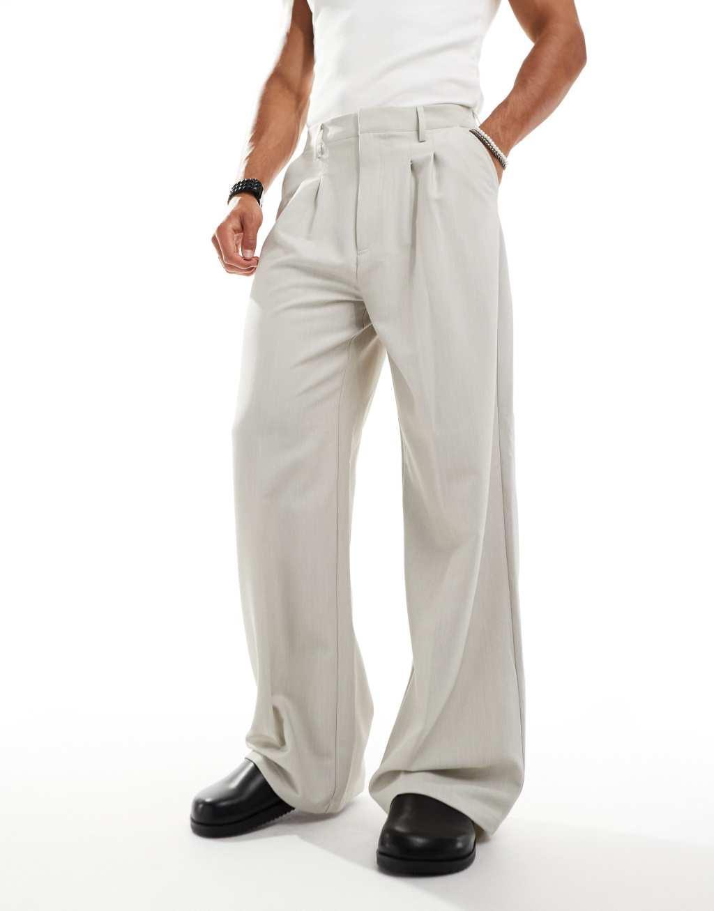 COLLUSION relaxed wide leg tailored pants in stone Product Image