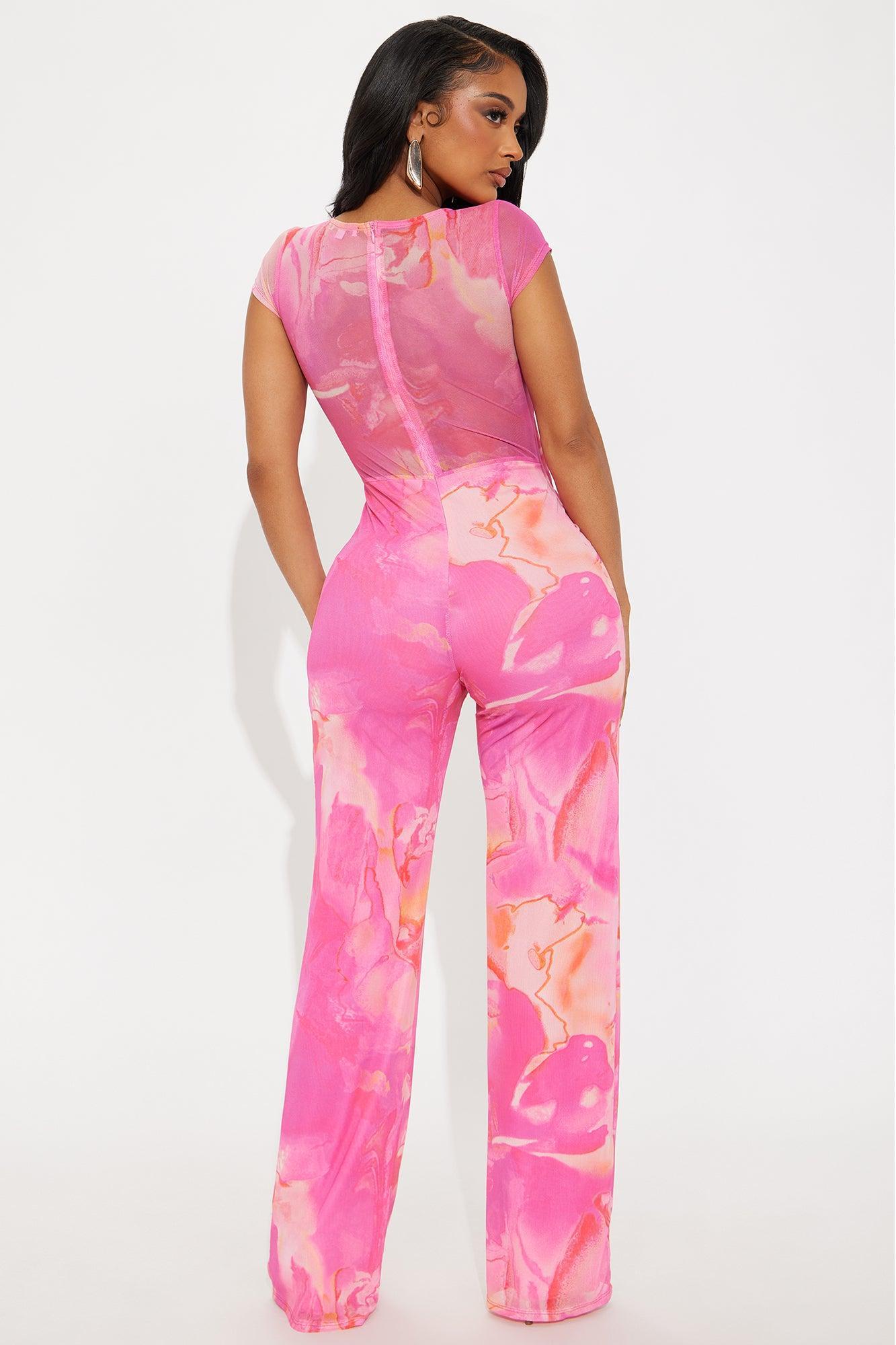 Rosy Swirl Mesh Jumpsuit - Pink/combo Female Product Image